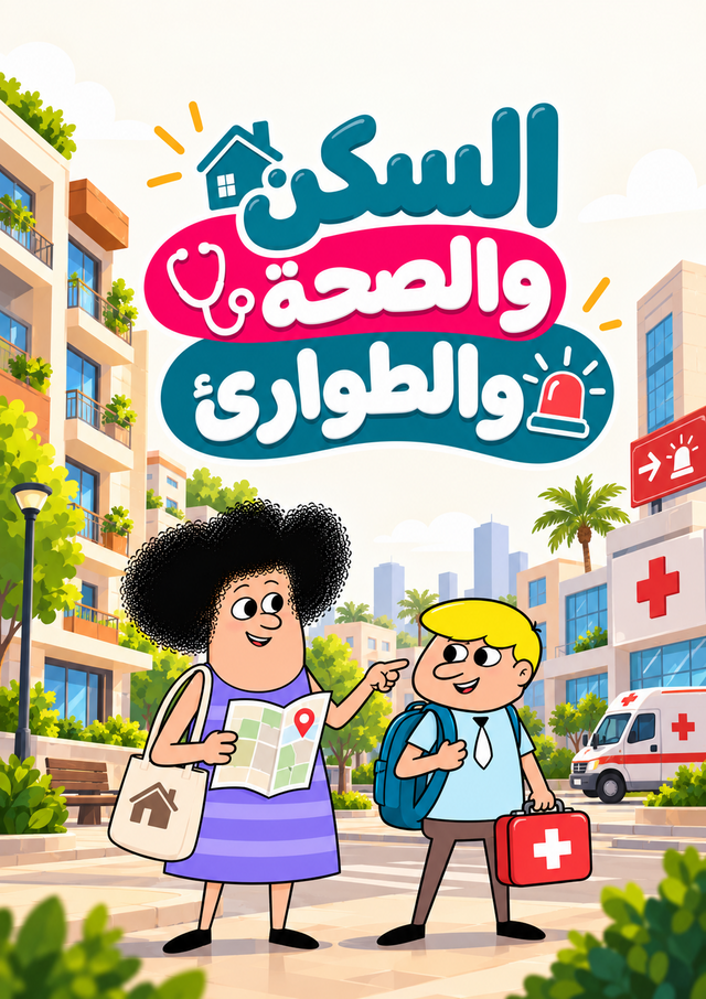 غلاف كتيب السكن والصحة والطوارئ